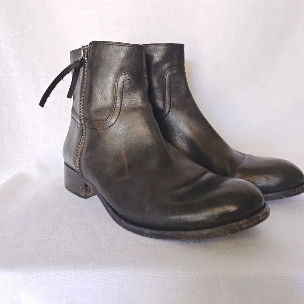 Coach Ankle Boots Womens‎ Black Leather Side Zip Low Block Heel Sample